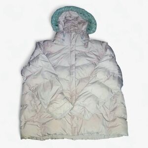 Columbia Light Pink Puff Jacket with Mint Fur Trim Hood